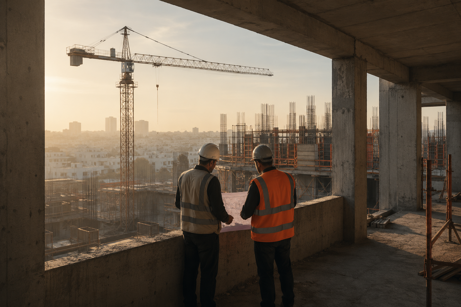 Visite de chantier sur une structure en béton